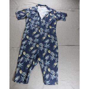 New Charmkpr Mens XL Pineapple Print Jumpsuit Hawaiian Button Up